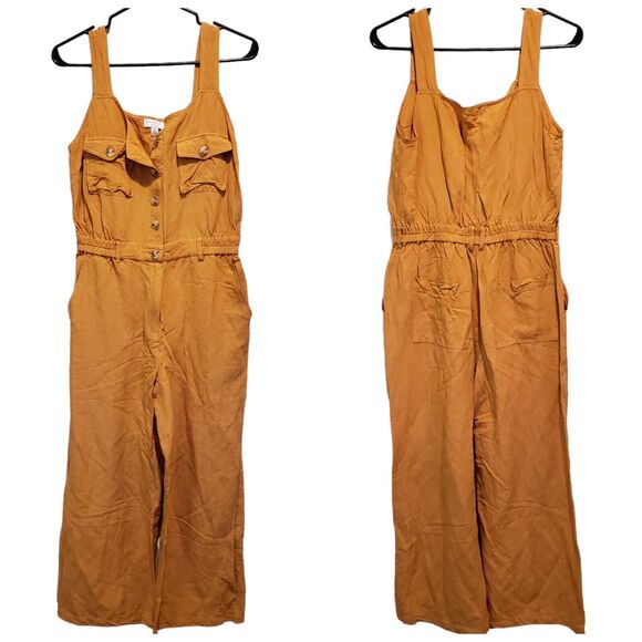 Current Air Womens Sleeveless Jumpsuit Size S Square Neck Smocked Pockets Orange - Picture 1 of 14
